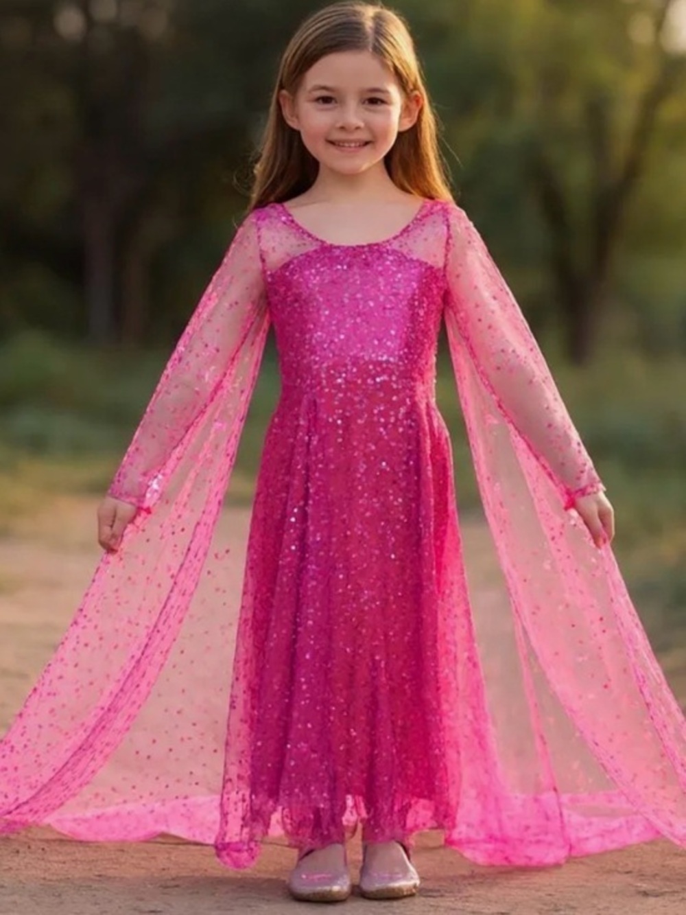 Frozen Pink Sequin Princess Dress with Sheer Cape princess dress sequin tulle